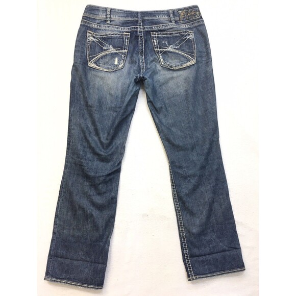 SILVER Suki Jeans Women 36x30 Straight Medium Wash Distressed Stretch Denim Blue - Picture 2 of 16